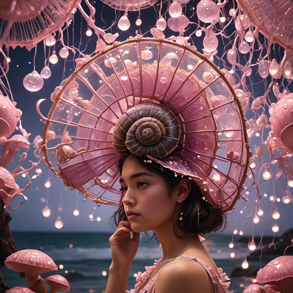 Enchanted Underwater Scene with Giant Snail in Fantasy Style