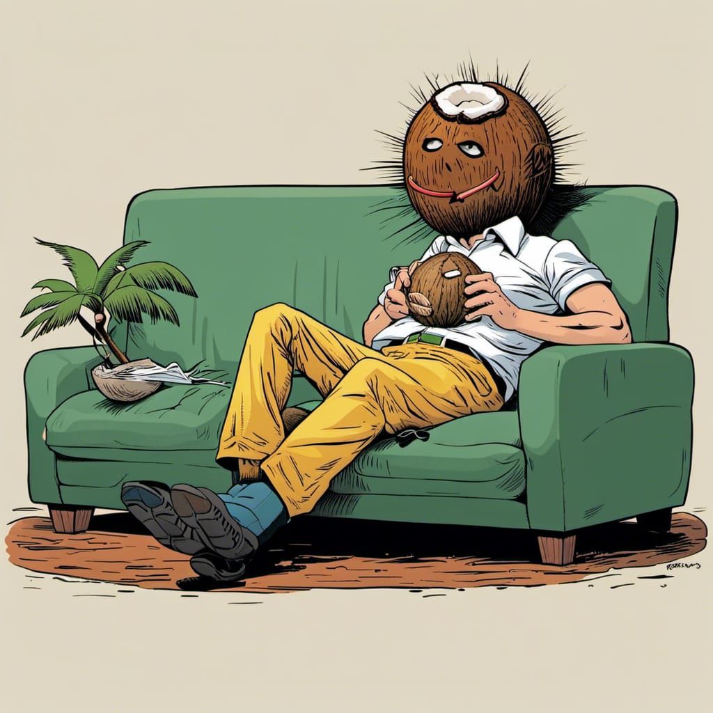 Coconut Head Patient on Couch in Comic Style