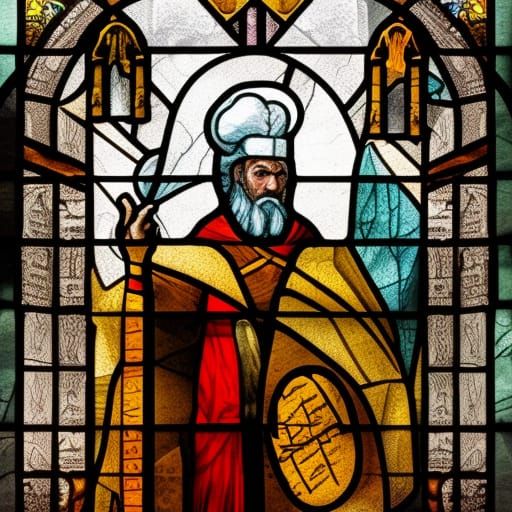 Moses with Commandments in Stained Glass Style