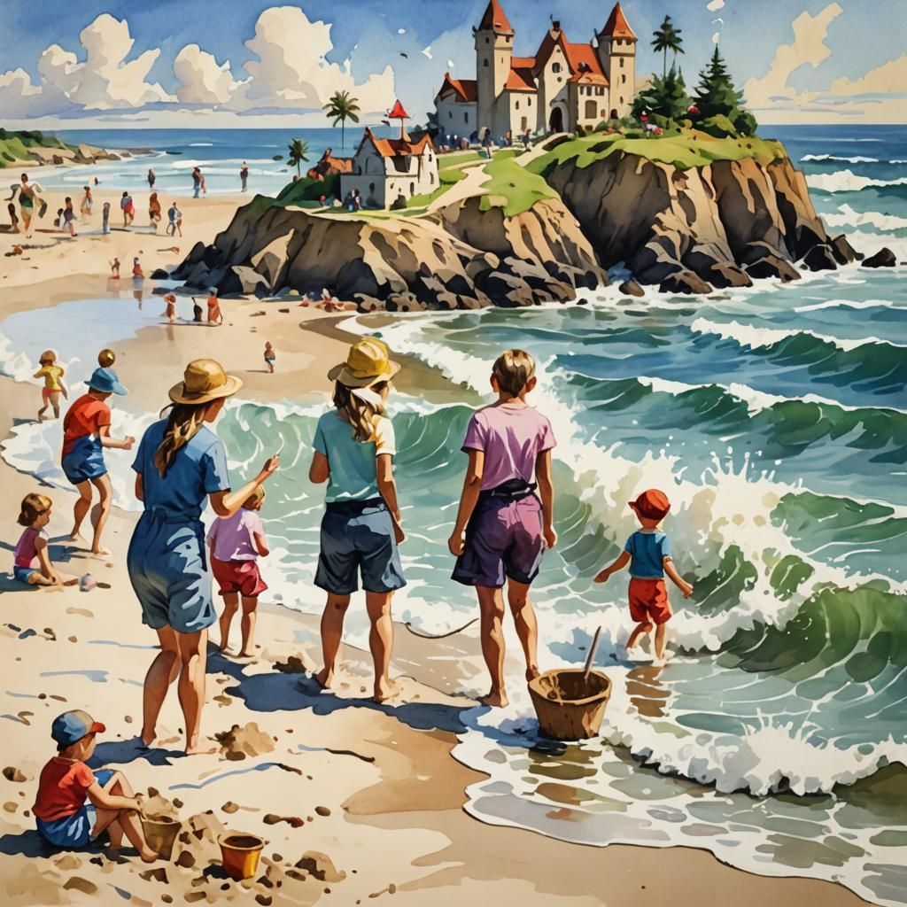 Whimsical Beachside Scene in Impressive Impressionist Style