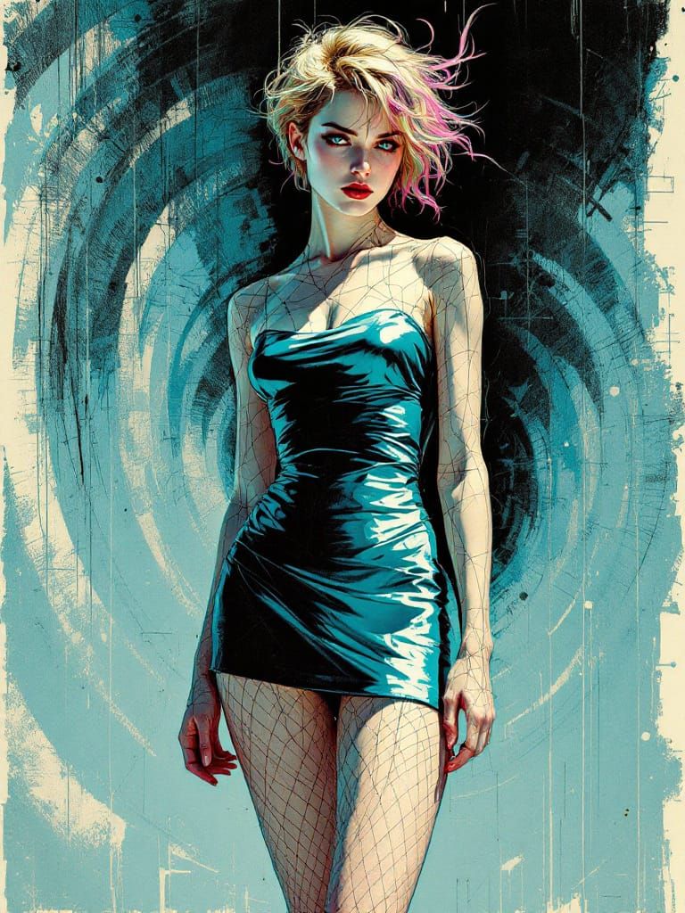 German Expressionist Pin-Up with Pink Hair