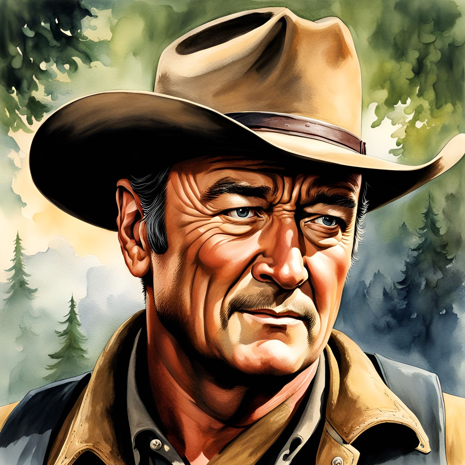 John Wayne in Shenandoah: Hyperrealistic Illustration
