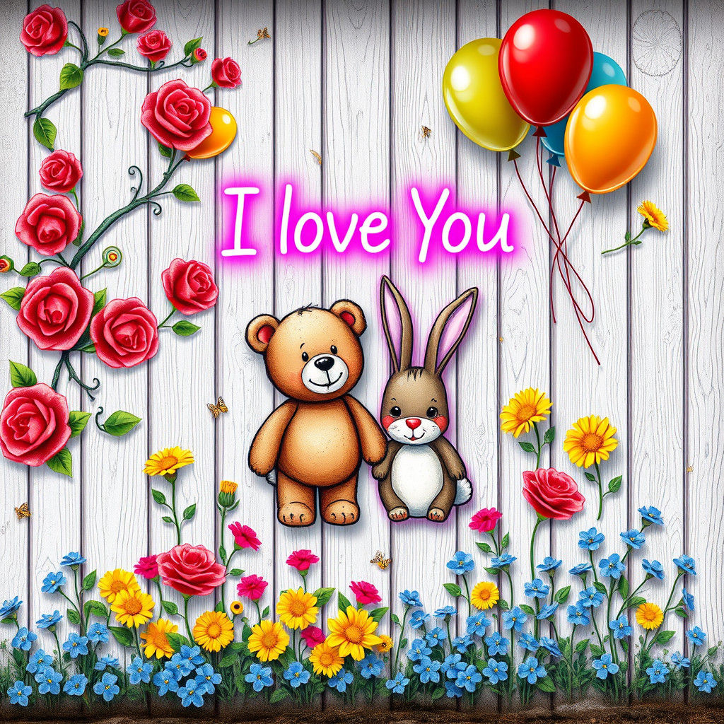 Whimsical Street Art Scene with Teddy and Bunny