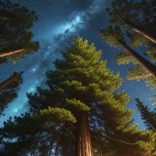 Starry Sky Through Pine Branches: Hyperrealistic Concept Art