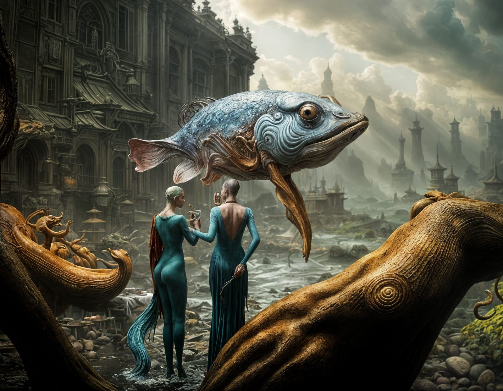 Surreal Restaurant Celebration with Exotic Aliens