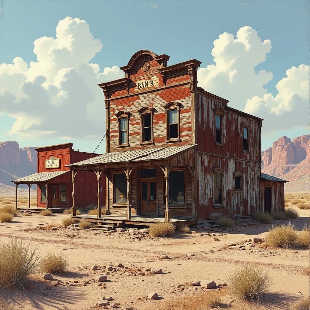 Abandoned Western Ghost Town in Impasto Oil Style