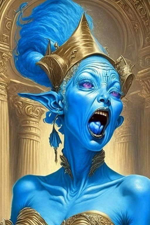 Blue Alien Diva Sings Opera: Hyperrealistic Digital Art