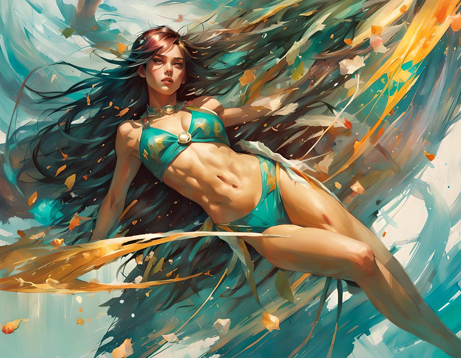 Sersi in Bikini, Anime Art Nouveau Style