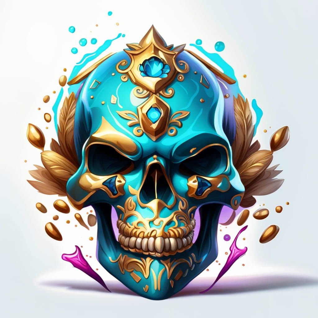 Sapphire Jaguar Skull with Golden Halo in Hyperrealistic Sty...