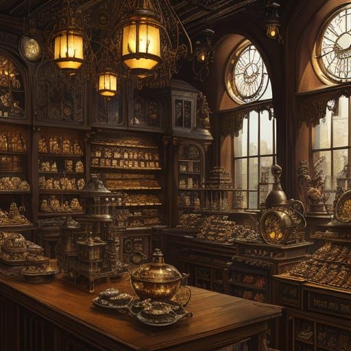 Steampunk Chocolatier Shop with Clockwork Details