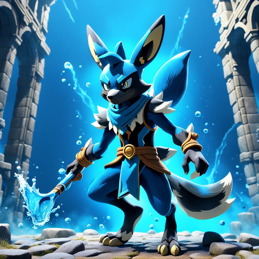 Detailed Matte Painting of Lucario on Blue