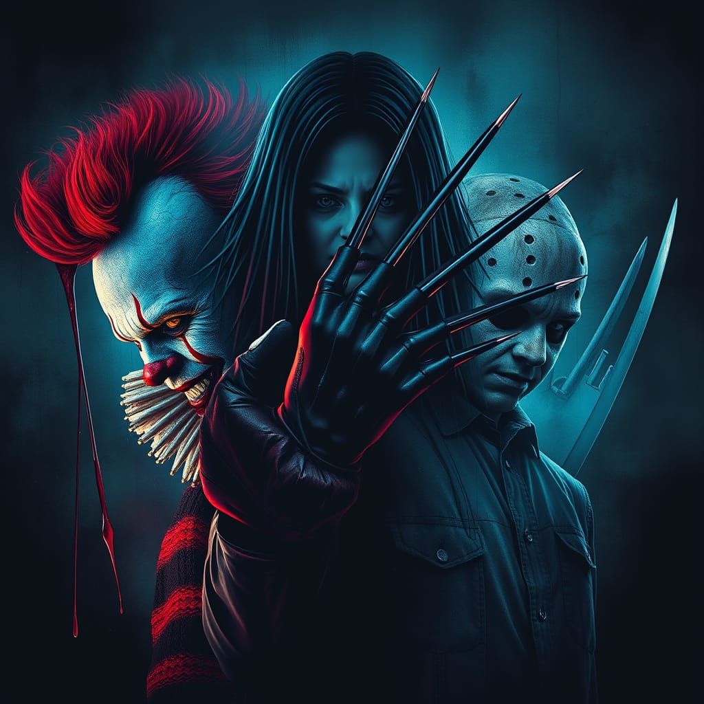 Horror Villains Poster: Pennywise, Samara, Freddy, Jason