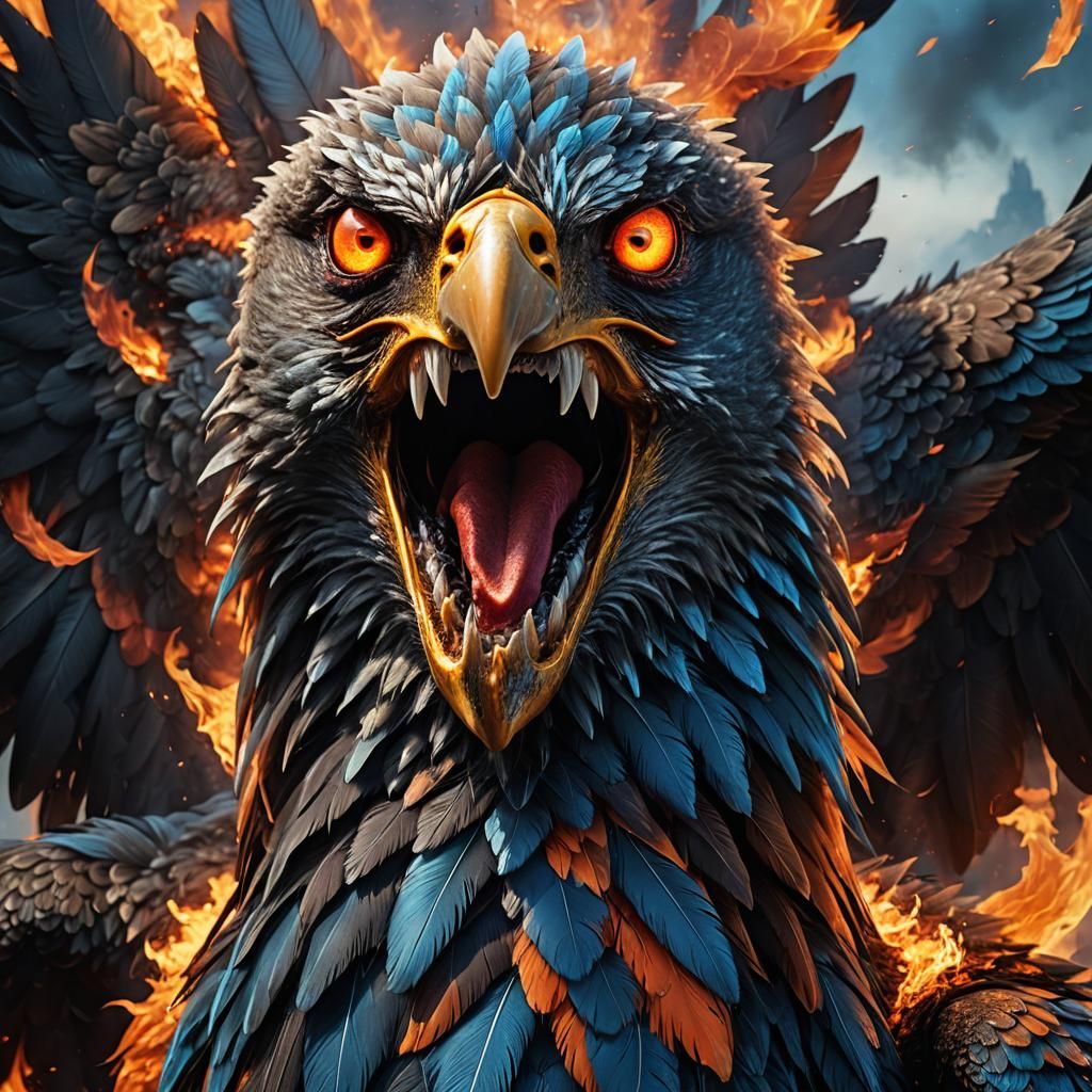 Demonic Fire Eagle Close-up: Fantasy Concept Art
