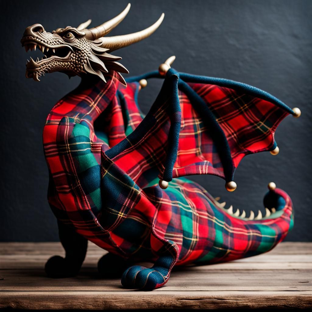 Plaid Dragon Sculpture: Hyperrealistic Textile Art
