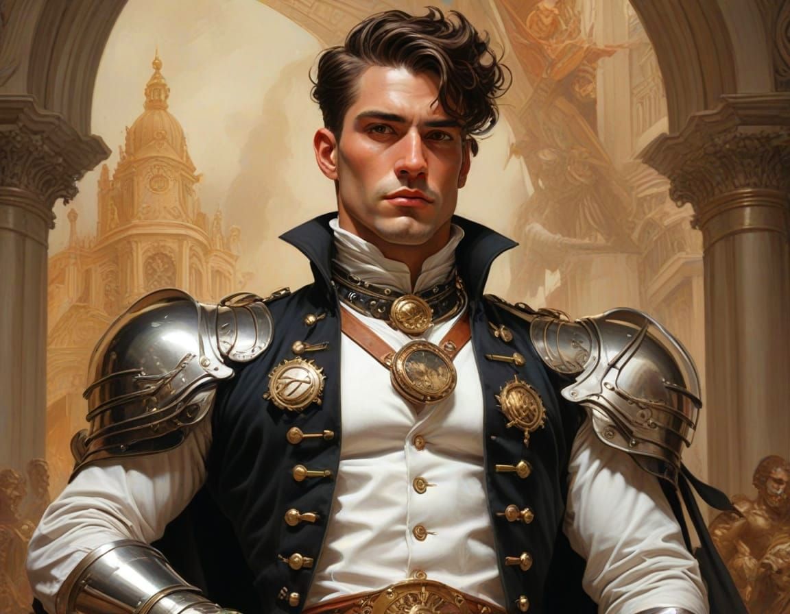 Steampunk Gothic Hero in Precisionism Style