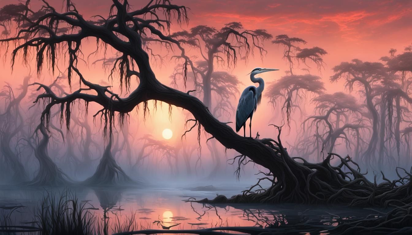 Blue Heron Relaxing in the Swamp