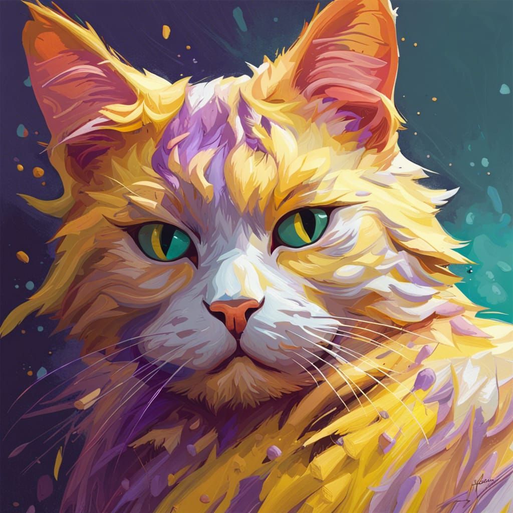 Yellow and purple cat