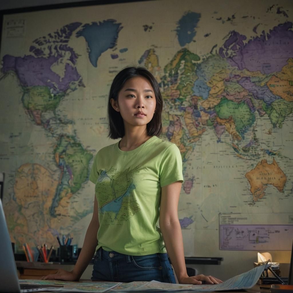 Asian Woman Teaching History: Vibrant Fantasy Concept Art