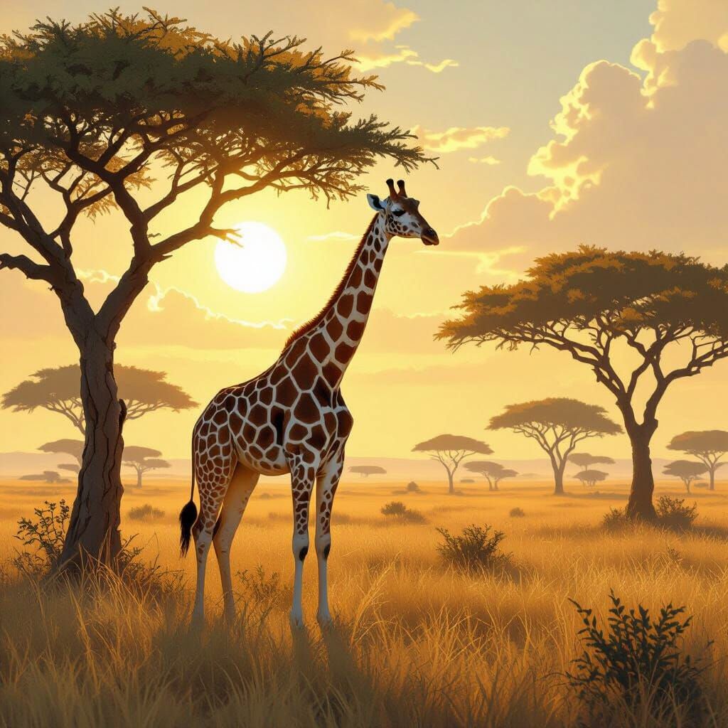 White Giraffe in Savannah, Gritty Realism Style