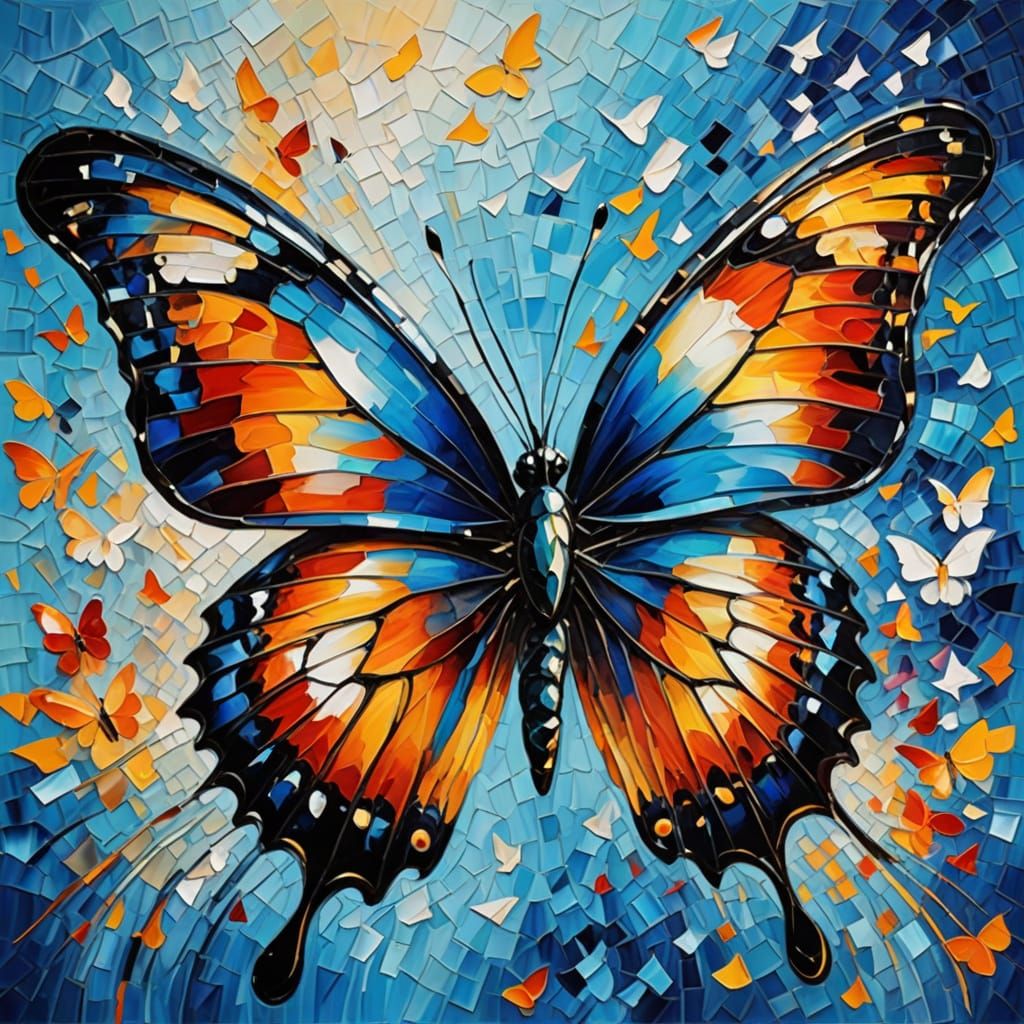 Vibrant Butterfly Mosaic in Expressive Brushwork Style