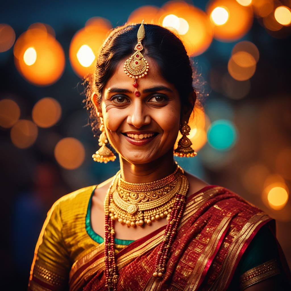 Indian Woman Celebrates Diwali in Karnataka Attire