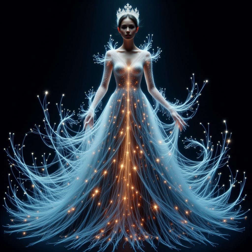 Iridescent Spiderweb Ball Gown Radiating University Energy