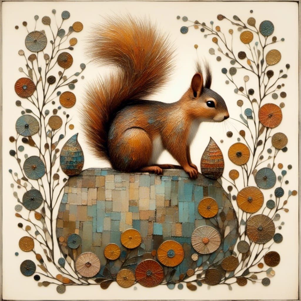 Squirrels in Scandinavian Folk Art Style