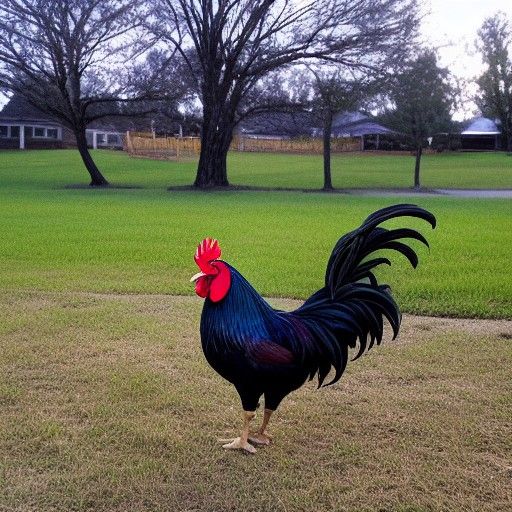 Bronze Sculpture of a Rooster in a Yard