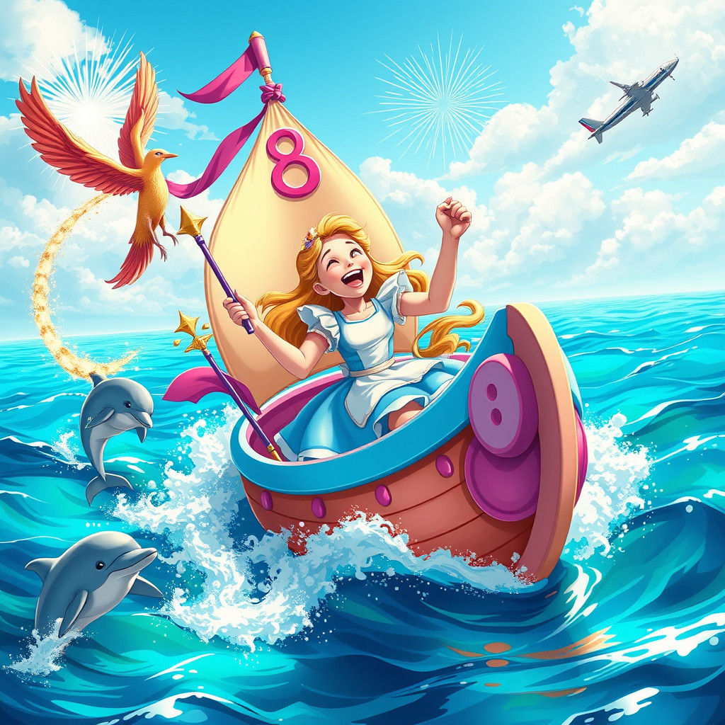 Alice's Candyland Boat Adventure: Digital Illustration