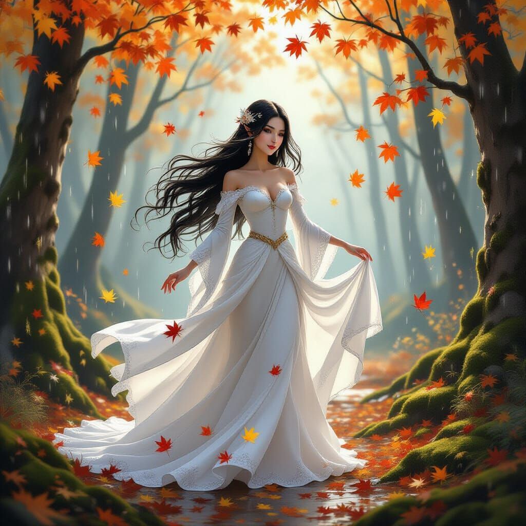 Ethereal Fairy Dancing in Autumn Forest