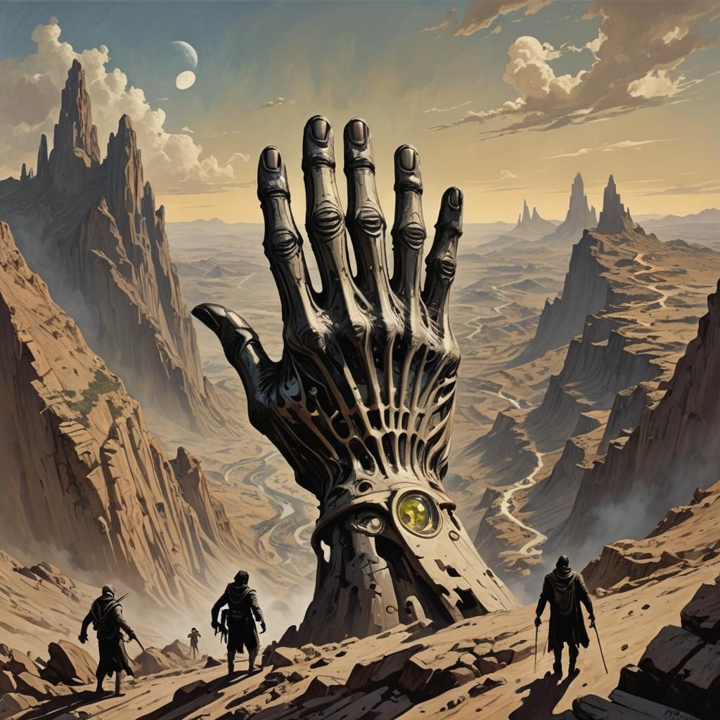 Giant Hand Exploring a Sinister Landscape