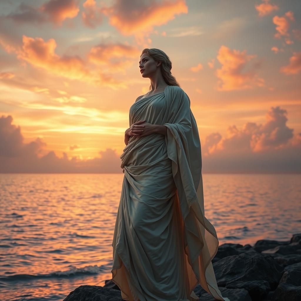 Majestic Venus Figure Gazing at Sunset