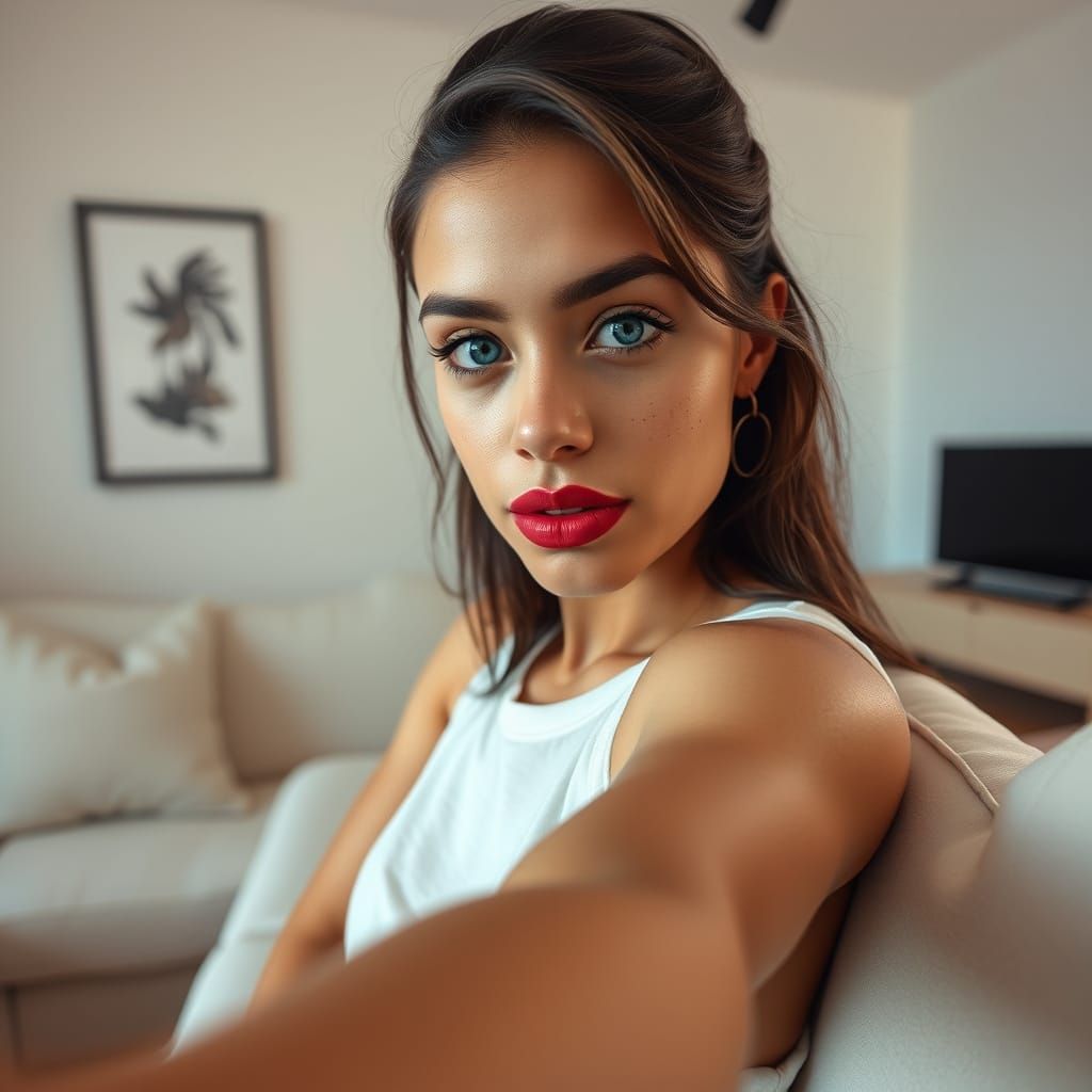Latina Woman's Selfie with Freckles in Dreamy Light