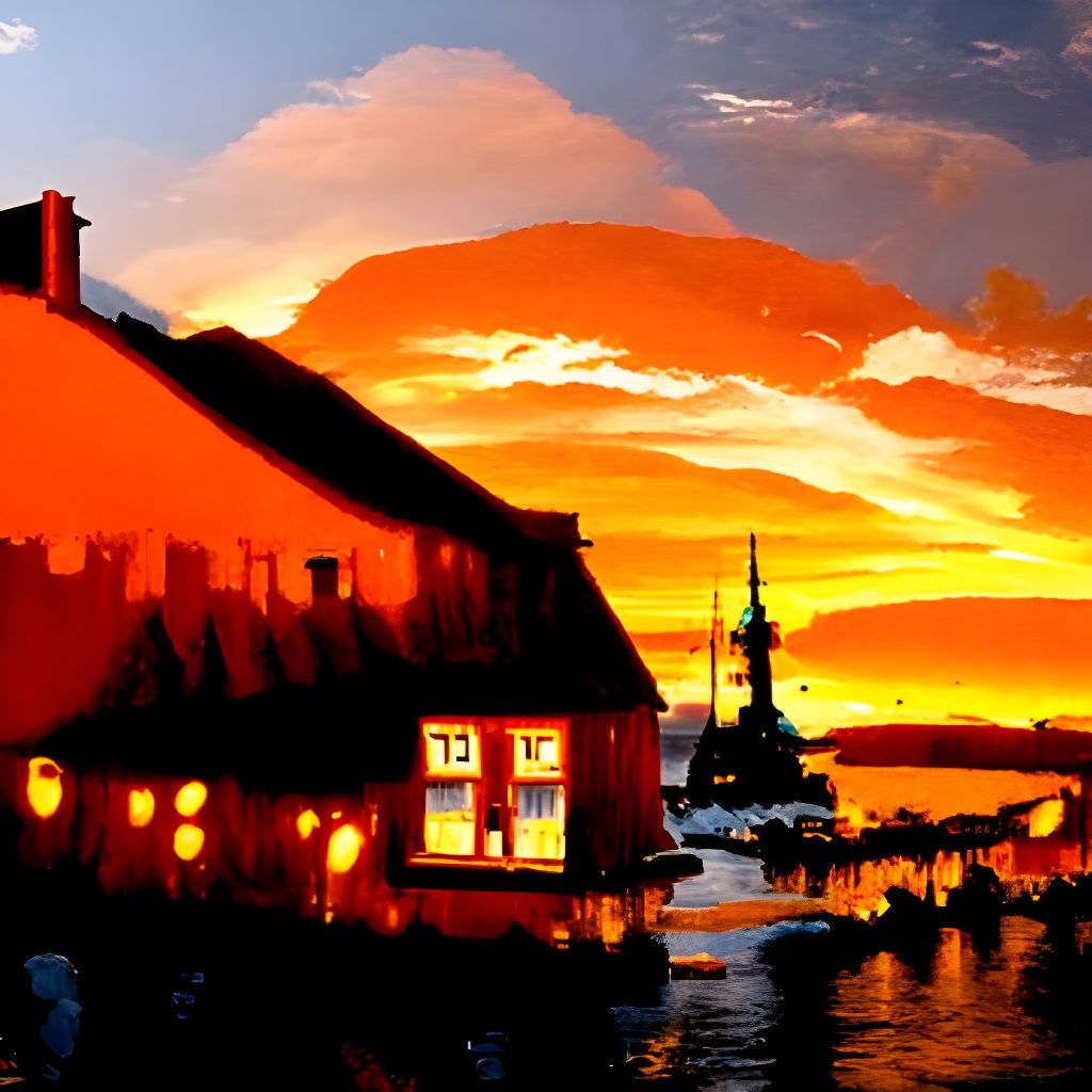 Swedish Village Sunset: Oil Painting by James Gurney