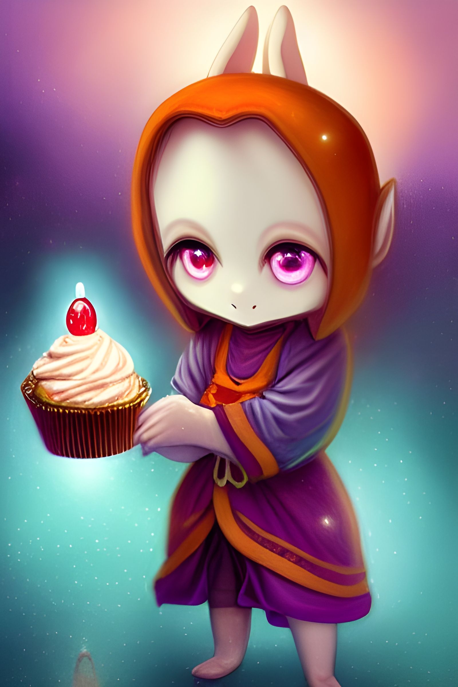 Chibi Rabbit Monk with Crystalline Cupcake