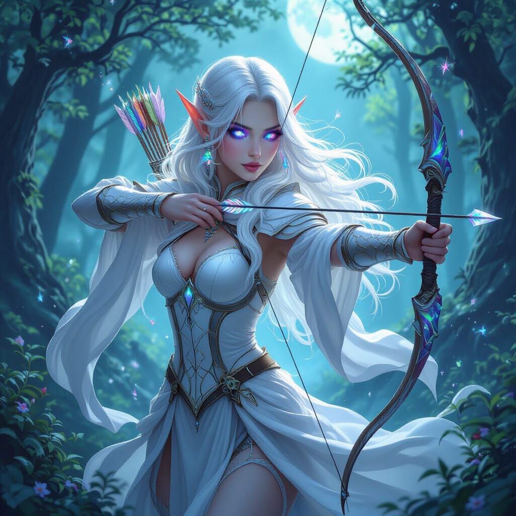 Ethereal Elf Ranger in Moonlit Forest
