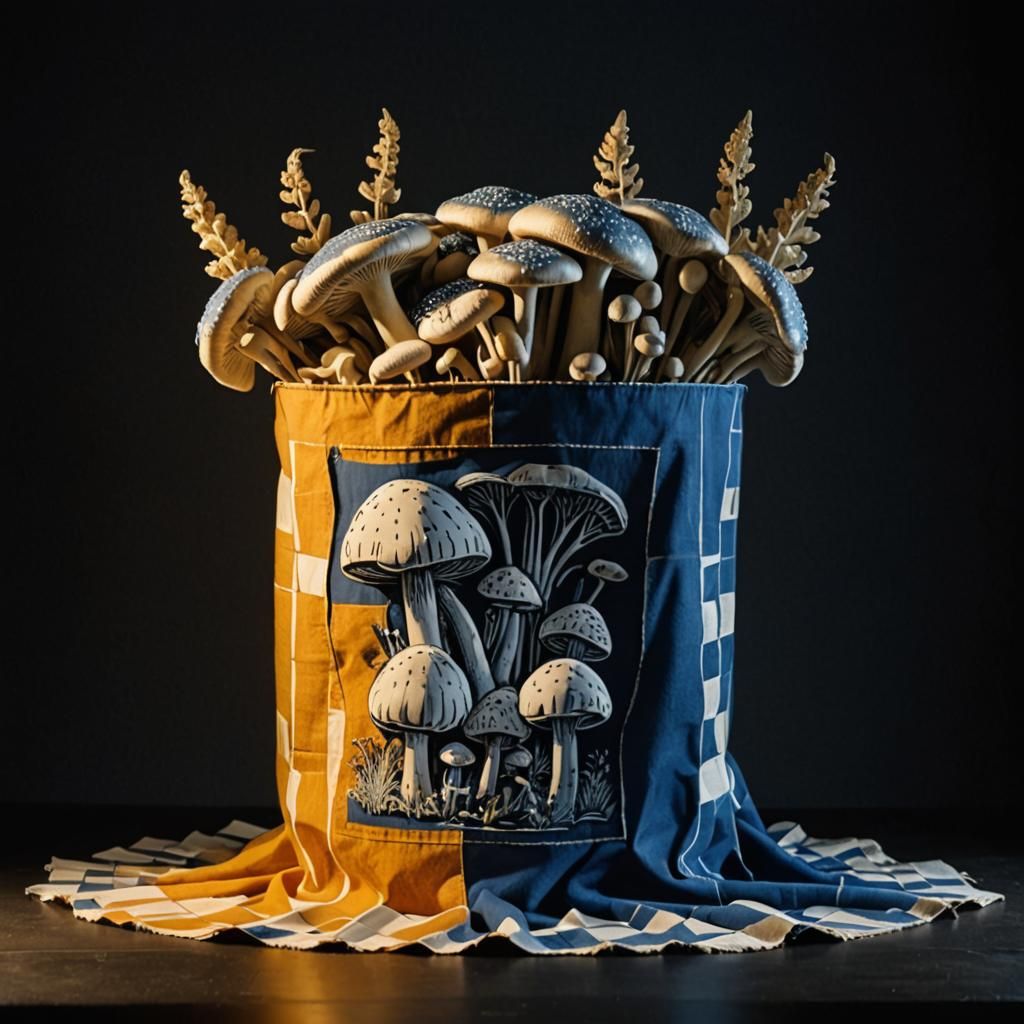 Italian Activists and Giant Mushrooms in Linocut Style