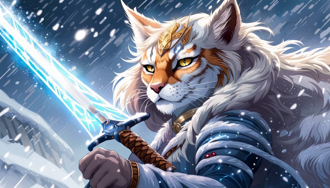 Lynx Warrior in Blizzard near Stargate, Ukiyo-e Style