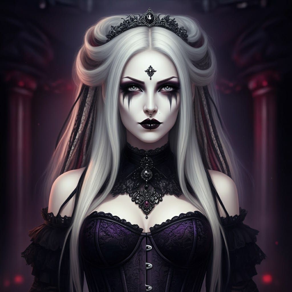 Gothic Woman Portrait with Lace Corset and Tiara