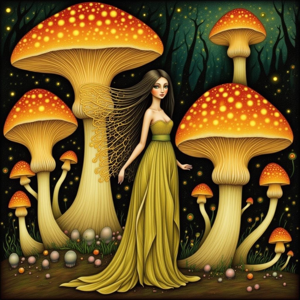 Whimsical Art Nouveau Fairy in Enchanted Forest