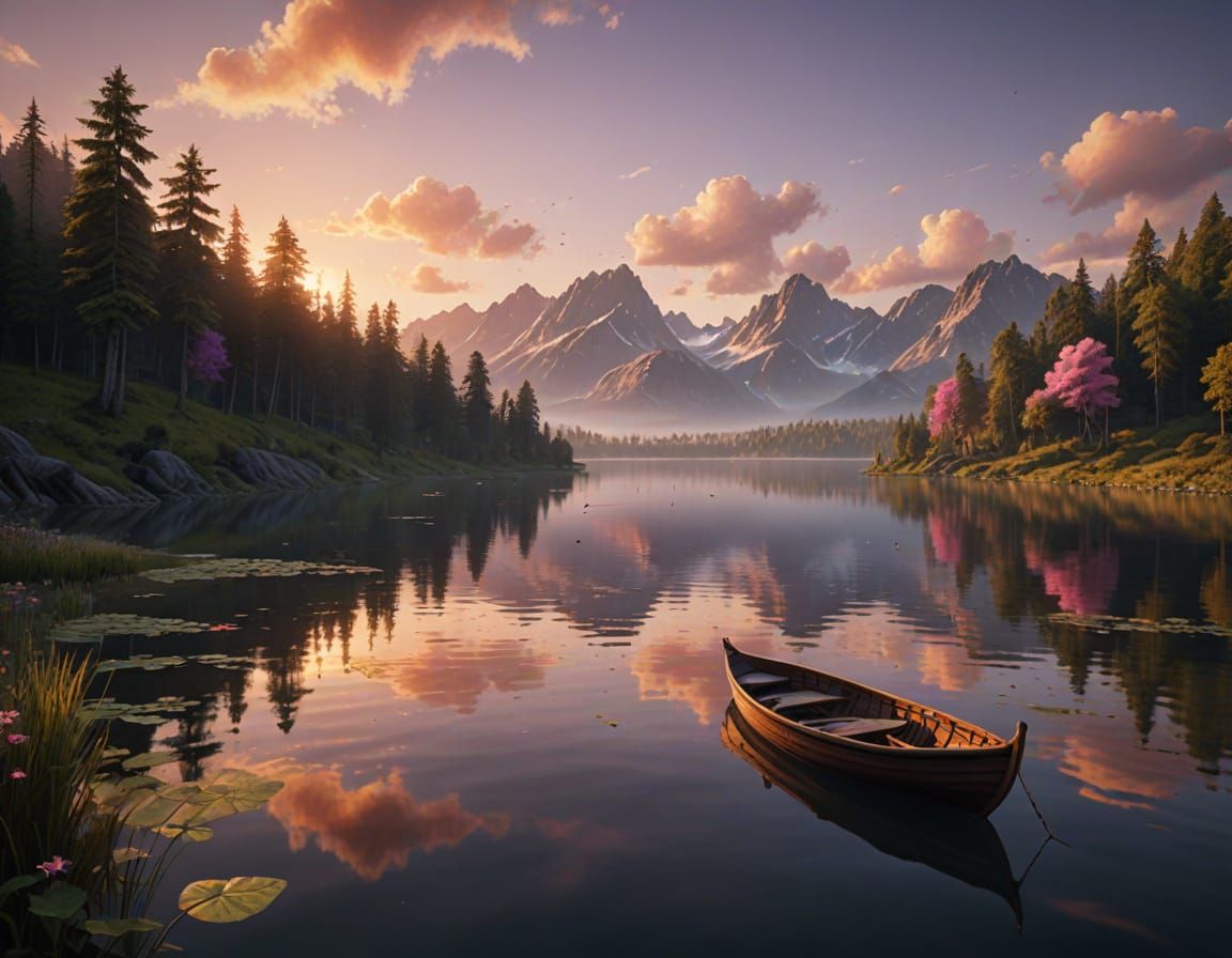 Dreamy Sunset Lake Scene in Soft Hues