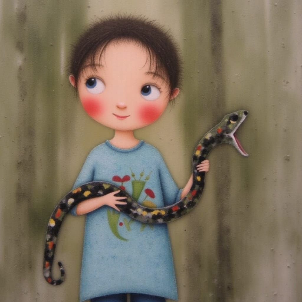 Australian Boy and Snake: Earthy Simplicity