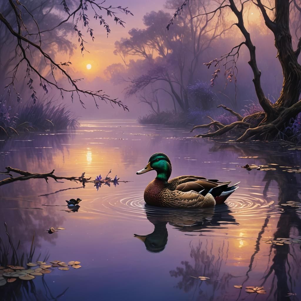 Realistic Duck in Impressionist Oil Painting