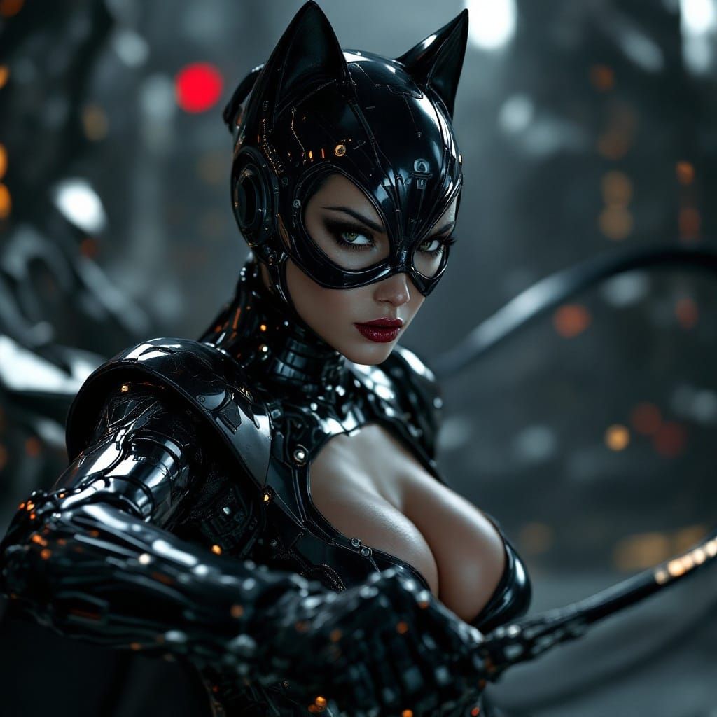 Catwoman in Futuristic Armor, Polished Metal and Epic Cinema...