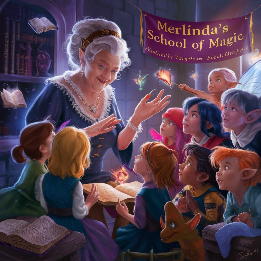 Enchantress Teaching Magical Creatures at Magic School