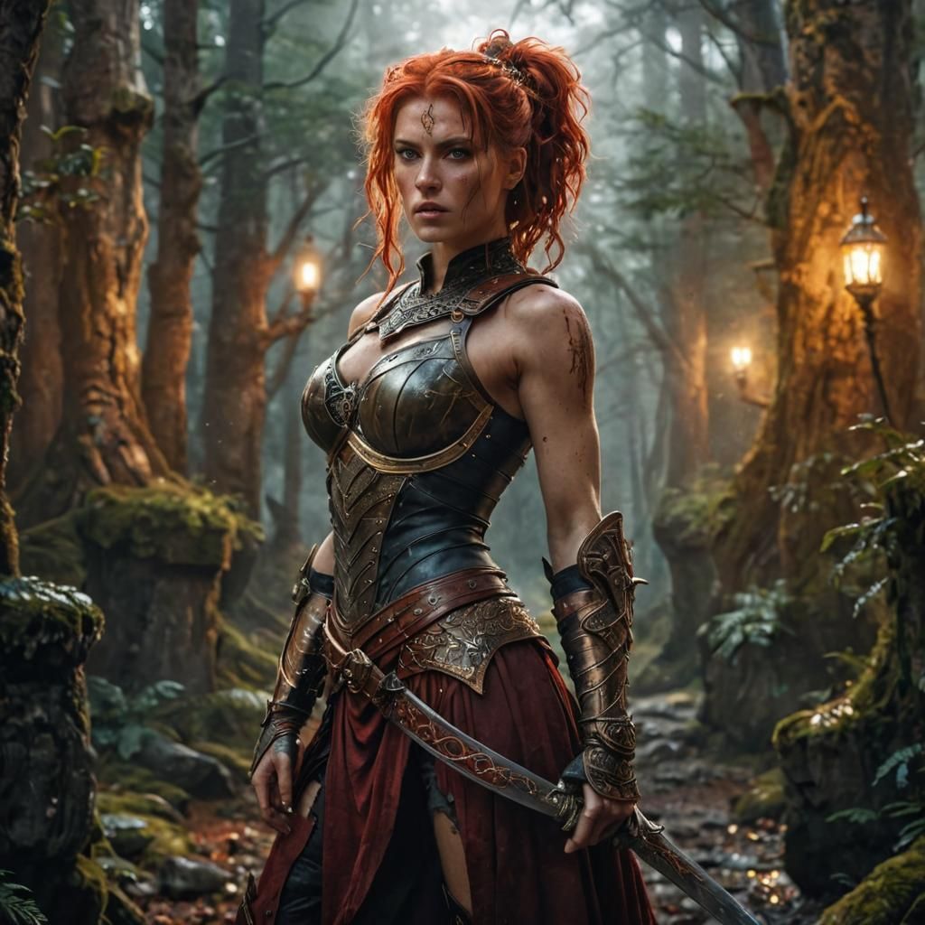 Medieval Warrior Woman with Gauntlets in Fantasy Art