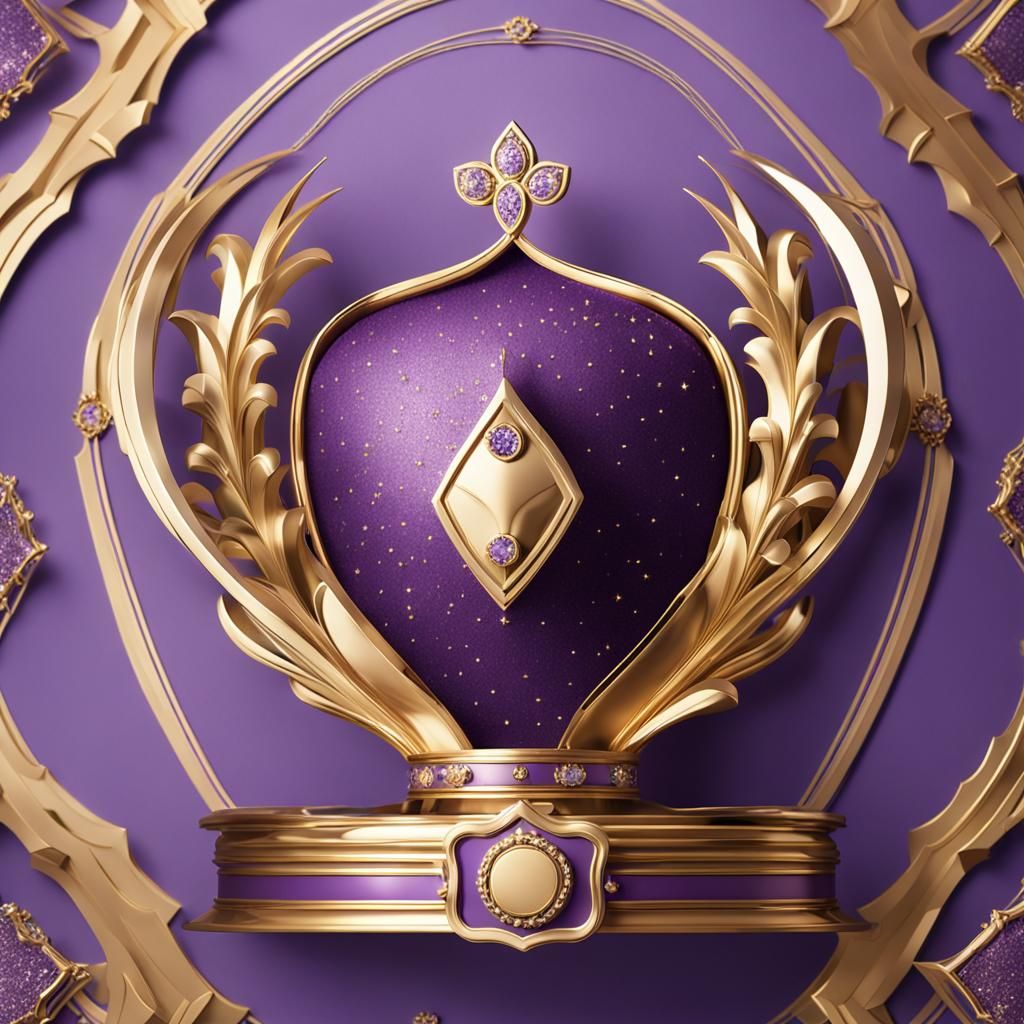 Luxurious Purple and Gold Crown in 3D Rendering