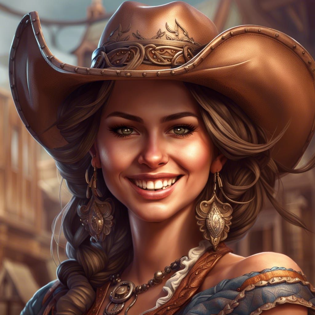 Western Cowgirl Pencil Sketch in Detailed Matte Style