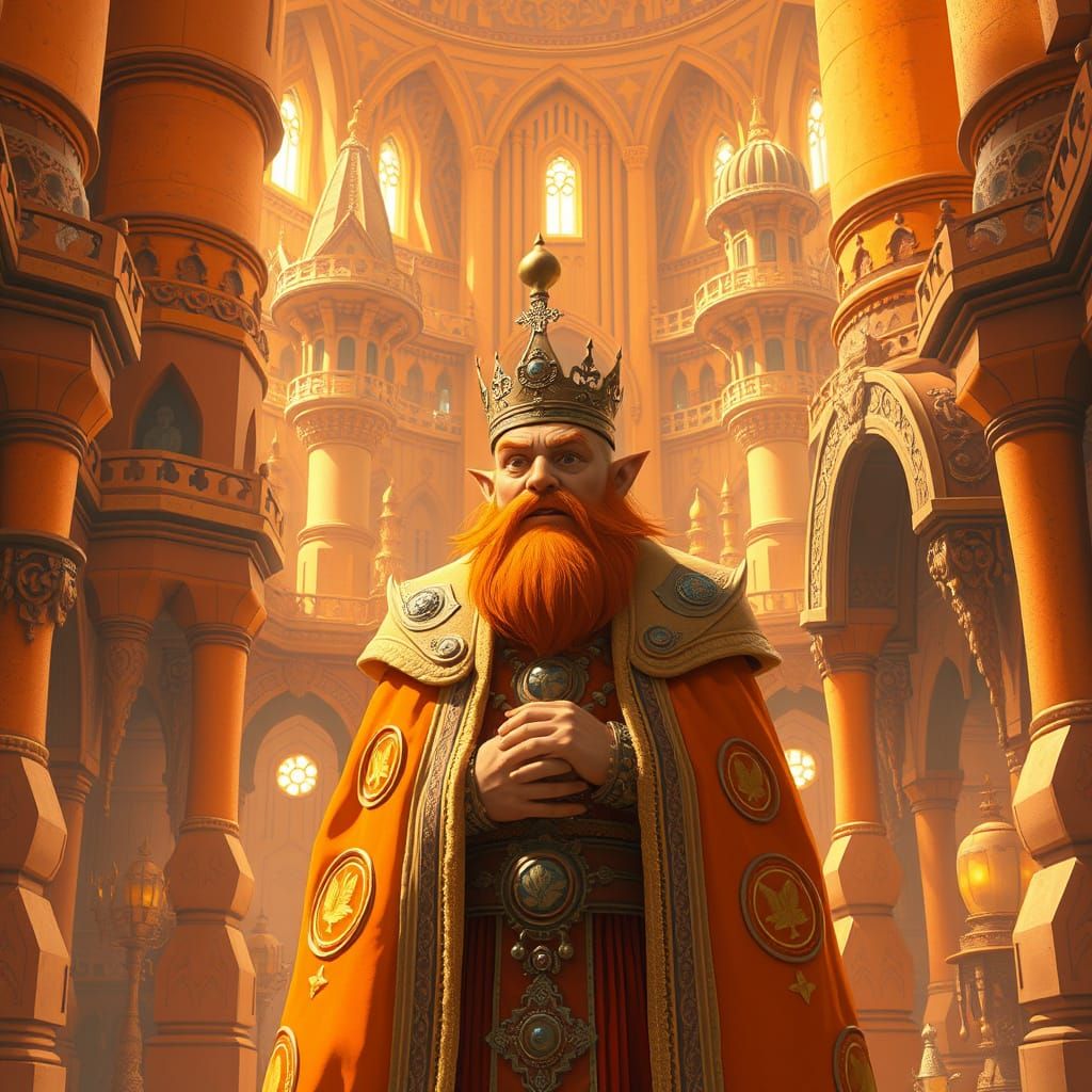 Whimsical Orange King in a Vibrant Castle