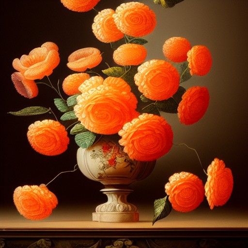 Antique Vase with Orange Flowers Matte Painting